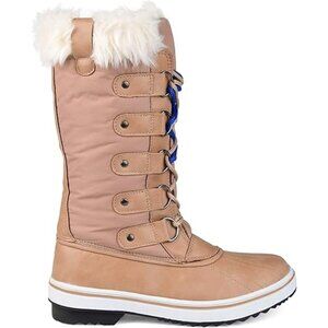 Brinley Co. Womens Knee High Snow Boots Fur Lined Lace-Up Tan Size 7.5 Regular
